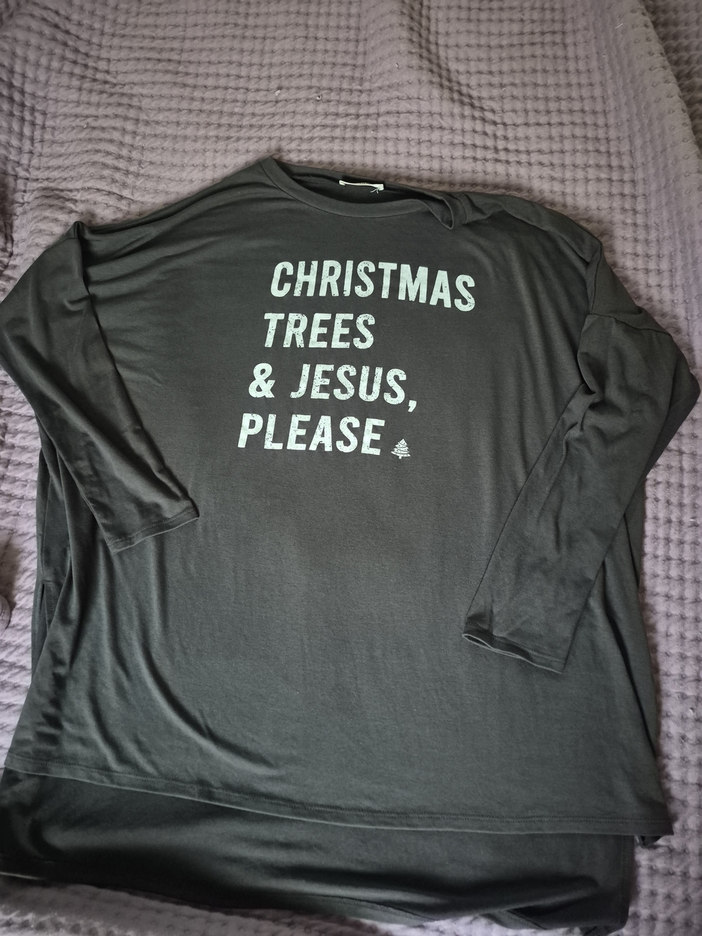 Zenana Womens Long-Sleeve Graphic Tee - Dark Gray Christmas Message - Picture 2 of 5